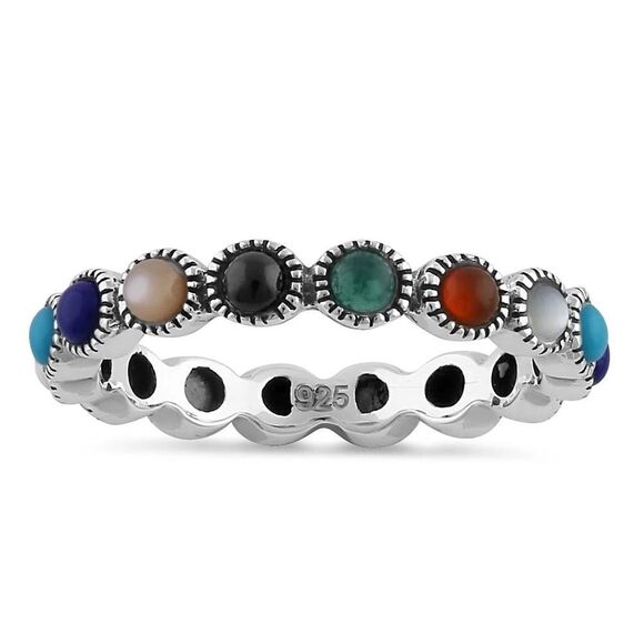 Sterling Silver Round Multi-Color Eternity Marcasite Ring New - Picture 2 of 4